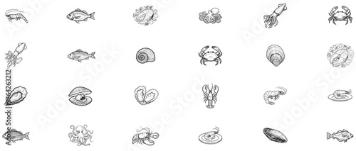 Hand-Drawn Seafood Icon Pack – Marine Food Elements