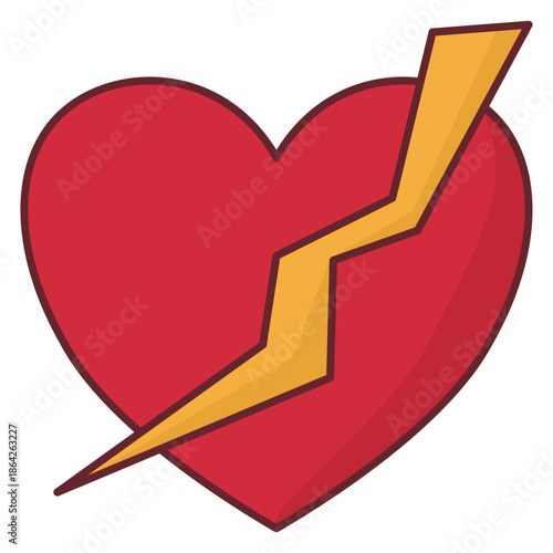 Red heart struck by lightning icon symbolizing sudden spark of love or passion