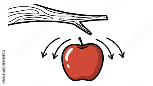 Cartoon apple falling from tree branch