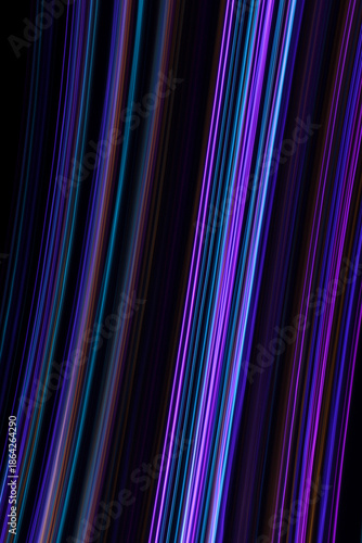 A long exposure photograph. Light painting photography, vibrant fairy lights in parallel lines and streaks against a black background
