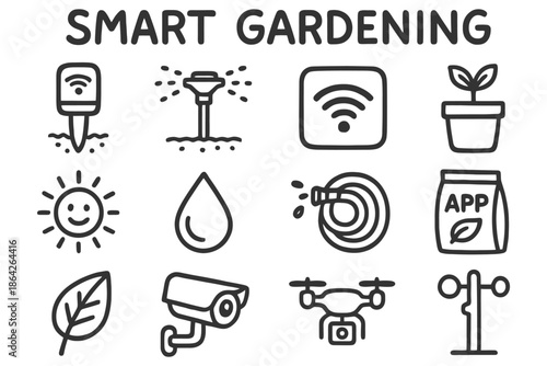 Smart gardening icons: technology in modern agriculture.