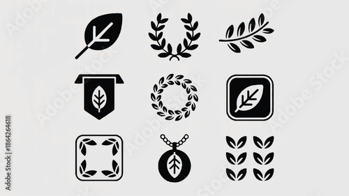 Collection of leaf icons in various shapes and designs for ecology or nature concepts