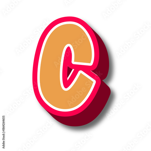 Playful and vibrant letter C graphic, featuring a bold orange body with a striking pink outline and dynamic shadow, ideal for creative projects and initial branding