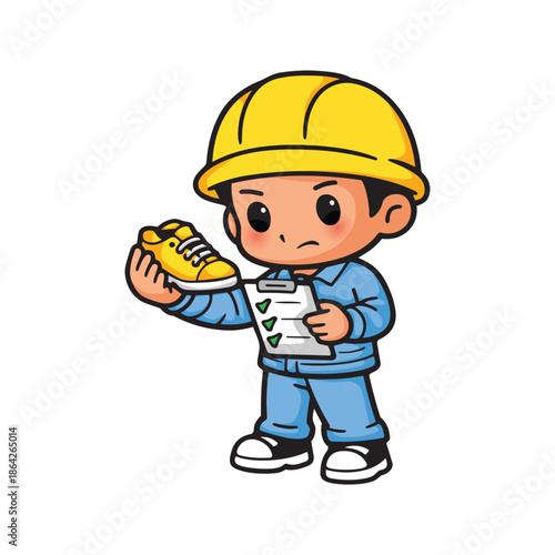 Cute Factory Technician Inspecting Product Quality Control Vector Illustration