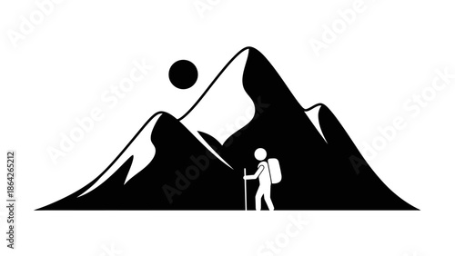 Vector illustration of a sunset over the Giza pyramids featuring a silhouette of women trekking through the Egyptian desert landscape under a stylized sun