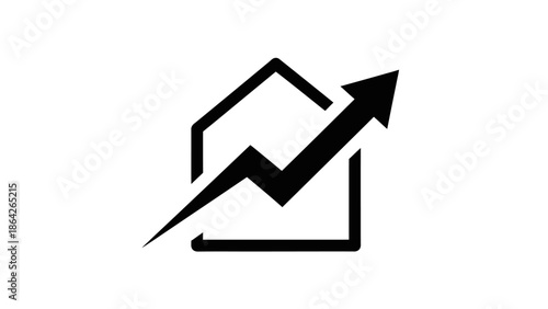 Red arrow icon vector illustration of a 3d business graph showing real estate market growth and home sale concepts for a web button or internet website design