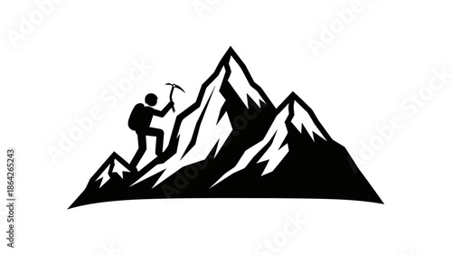 Vector illustration of a man sitting on a mountain landscape silhouette with Egyptian pyramids and camels under a desert sunset sky