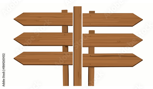 Wooden directional signpost vector illustration isolated on white background for travel and navigation graphics