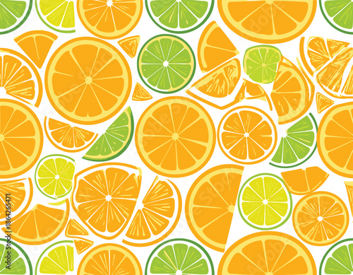 Vibrant citrus slices in orange, yellow, and green on white