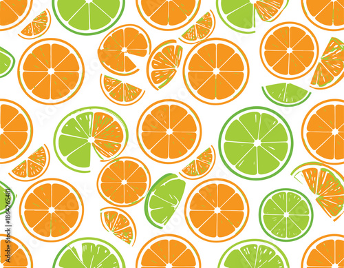 Vibrant citrus fruit slices in orange, green, and yellow on white