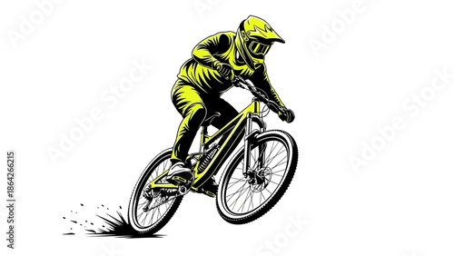 Professional cyclist riding mountain bike with dynamic motion