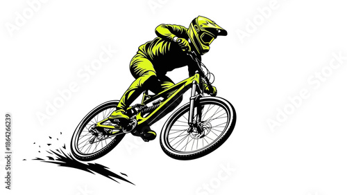 Professional cyclist in action on a neon yellow bike