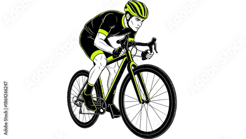 Professional cyclist riding sleek road bike with determination