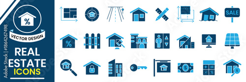 Real estate icon vector set. Outline icon of real estate, vector, containing house home, owner, building, transactions, types of real estate. Vector illustration.