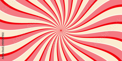 Pink ice cream and candy swirl background, lollipop vortex patterns intermixed with strawberry and circus elements. Retro spiral design. vector illustration