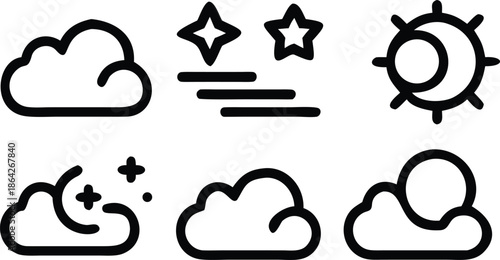 Weather forecast elements with clouds stars and sun graphic design for meteorological apps