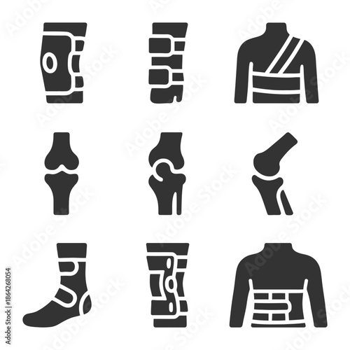 Orthopedic braces and supports for various body parts.