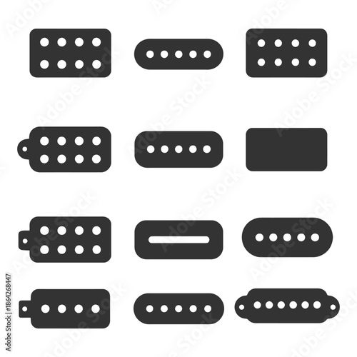 Electric guitar pickup icons: humbucker and single-coil variations.