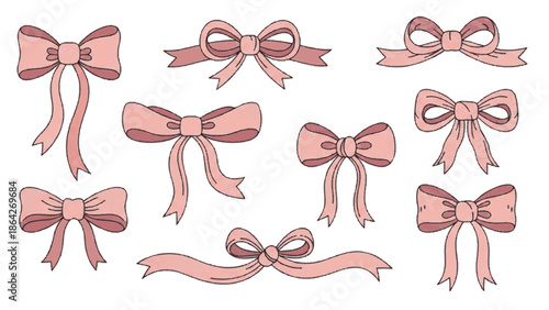 Set of Elegant Pink Bows for Decoration and Gift Wrapping with Decorative Ribbons