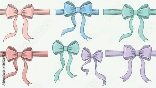 Collection of beautiful and decorative satin bows in various pastel colors, perfect for gift wrapping and crafting projects
