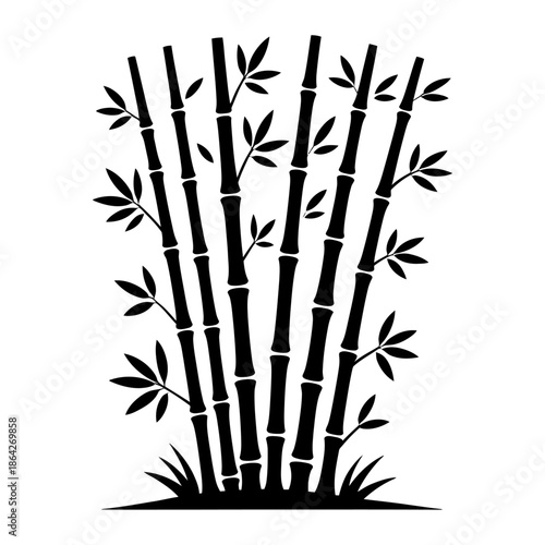 black silhouette of a bamboo grove with leaves, natural and elegant vector design of bamboo stalks