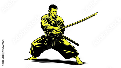 Martial arts expert wielding sword in powerful stance