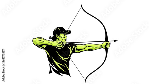 Man aiming bow and arrow with focus and determination