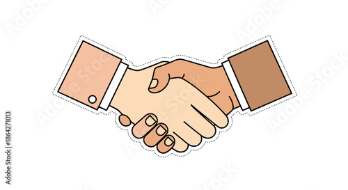 Handshake between diverse individuals symbolizing agreement and unity  