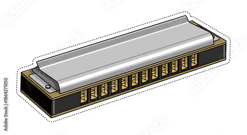 Harmonica with metallic cover and wooden base for music performance  