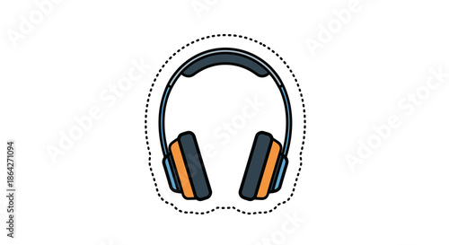 Headphones with orange accents in minimalist design on white background  