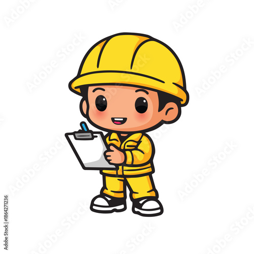 Cute Factory Supervisor Holding Clipboard Management Vector Illustration
