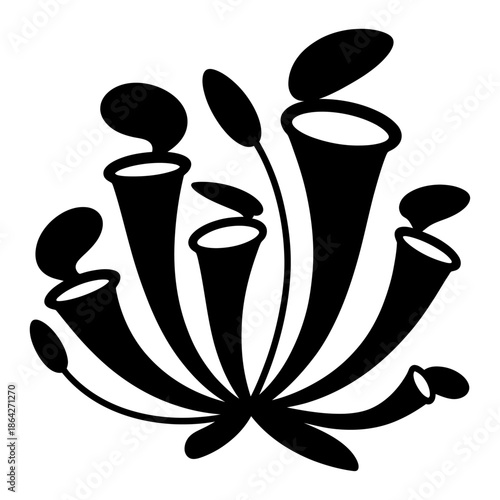 black silhouette vector illustration of a carnivorous plant with tubular leaves, symbolizing nature’s adaptation and unique flora