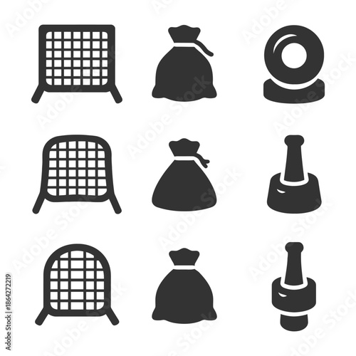 Collection of minimalist black icons for sports and everyday objects.