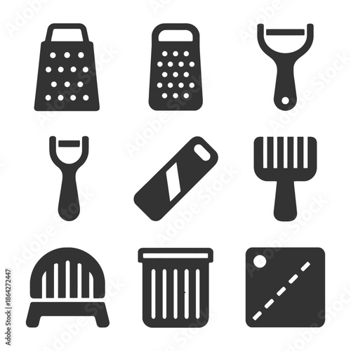 Variety of kitchen tools for slicing and grating.