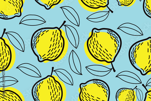 Seamless Hand Drawn Lemon Fruit Pattern Vector with Bold Outline and Modern Style Background