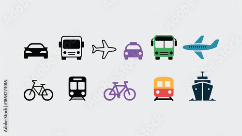 Transportation modes icons for travel and commuting options