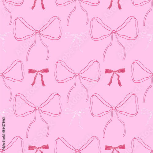 Cute coquette ribbon bow collection. Hand drawn ribbon decoration. Coquette aesthetic.