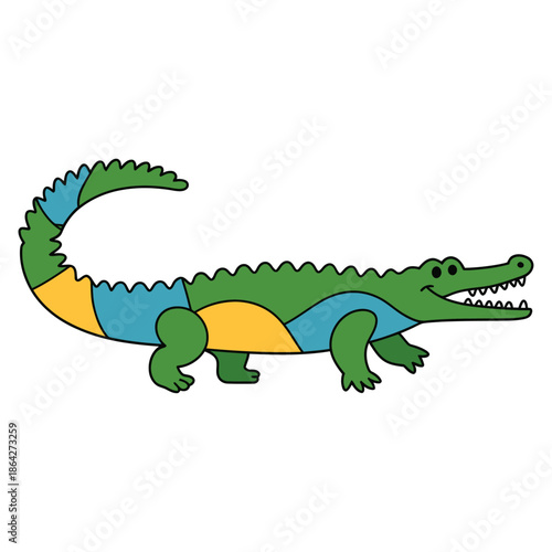 cartoon vector illustration of a colorful crocodile, symbolizing playfulness and wildlife fun