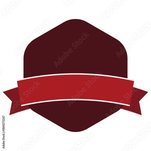 Blank Hexagonal Badge Emblem with Red Ribbon Banner for Custom Text and Logos