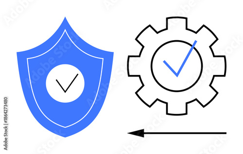 Cybersecurity concept. Cybersecurity ed with a shield and a gear, highlighting data protection and system optimization. Cybersecurity and efficient workflows for technology. Usable in IT, software