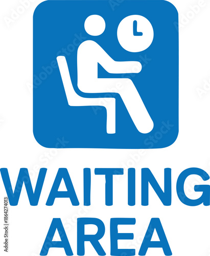 Waiting Area Sign Blue Information Symbol With Seating And Clock For Public Facility Vector