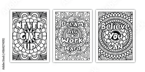 Motivational Quotes Mandala Coloring Pages Vector KDP Adult Relaxation