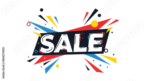 Eye-catching SALE vector poster featuring oversized central typography with dynamic abstract shapes, perfect for retail advertising, online shopping campaigns, and promotional banners