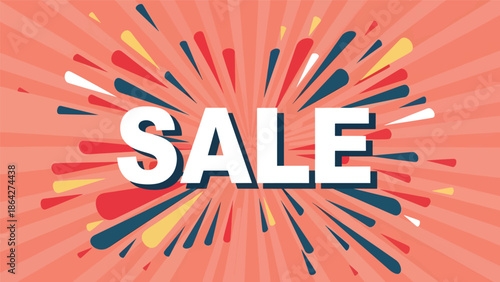 Eye-catching SALE vector poster featuring oversized central typography with dynamic abstract shapes, perfect for retail advertising, online shopping campaigns, and promotional banners