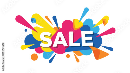 Vibrant SALE vector poster with large centered text and playful abstract shapes, flat illustration perfect for eye-catching ecommerce promotions and retail advertising campaigns