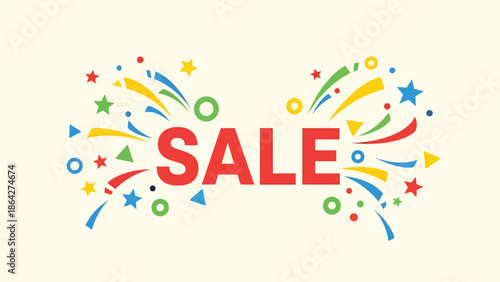 SALE vector illustration with bold centered typography surrounded by festive abstract shapes, flat design perfect for promotional ads, banners, and online shopping events