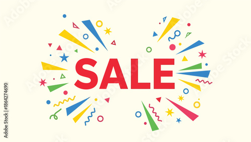 SALE vector illustration with bold centered typography surrounded by festive abstract shapes, flat design perfect for promotional ads, banners, and online shopping events