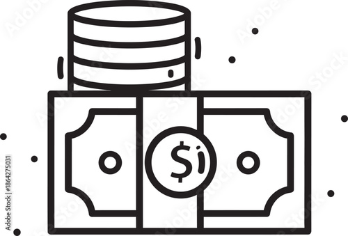 Money bundle with banknotes and stacked coins, business finance profit and payment concept vector