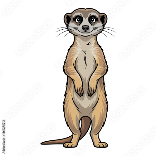cartoon meerkat standing upright with a curious expression, playful and cute illustration of a small mammal