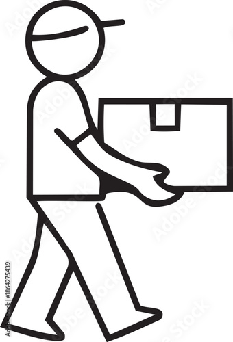 Delivery courier man carrying parcel box icon, shipping service and logistics worker vector